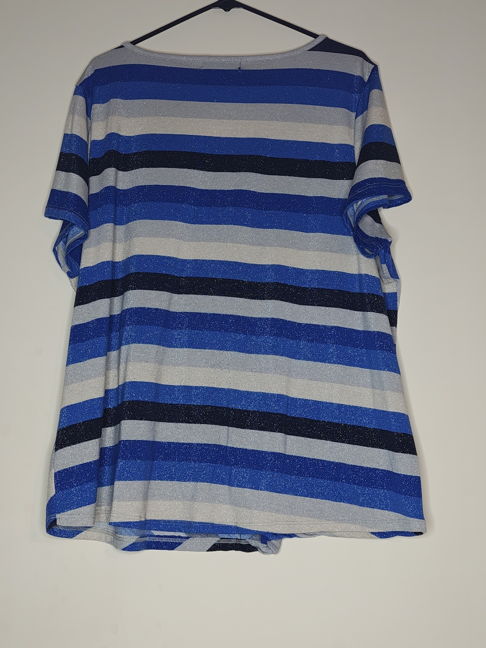 Blue Striped Scoop Neck Women's Top 3X - Picture 3 of 5